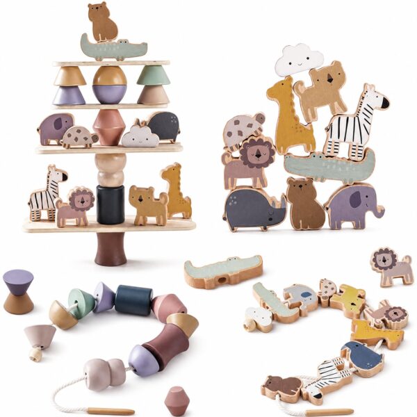 Smartwo Montessori Fädelspiel aus Holz – Motorikspielzeug für Kinder ab 3 Jahren