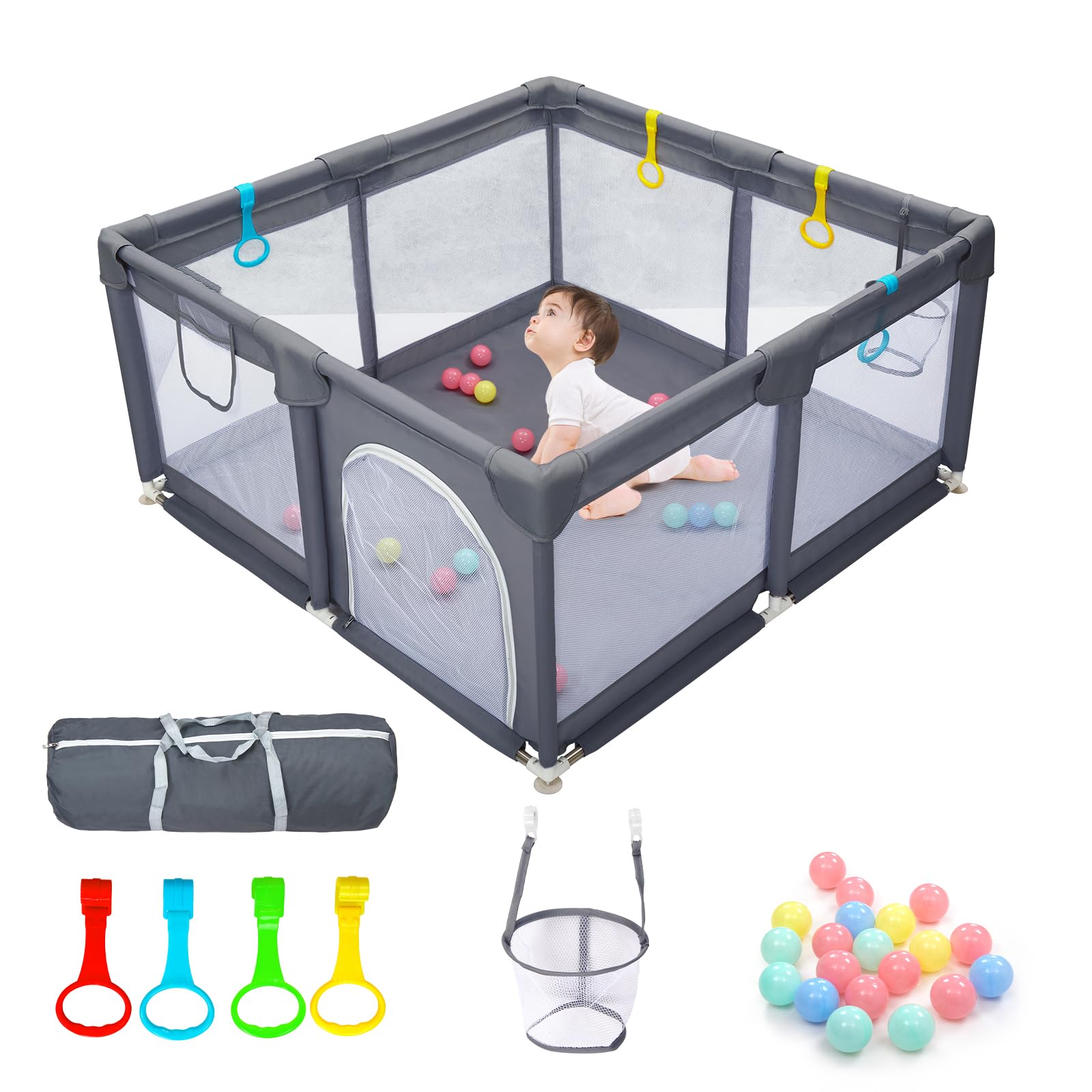 CHOLY Baby Laufstall 128x128cm – Sicherer Spielbereich mit Schaumschutz für Babys & Kleinkinder