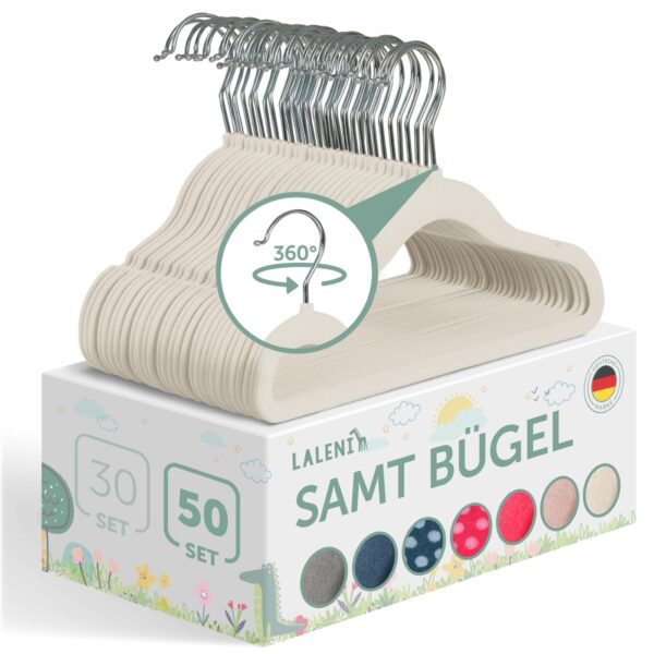 Laleni Kinderkleiderbügel 50er Set mit Samtbezug – Rutschfest & 360° drehbar für Babys