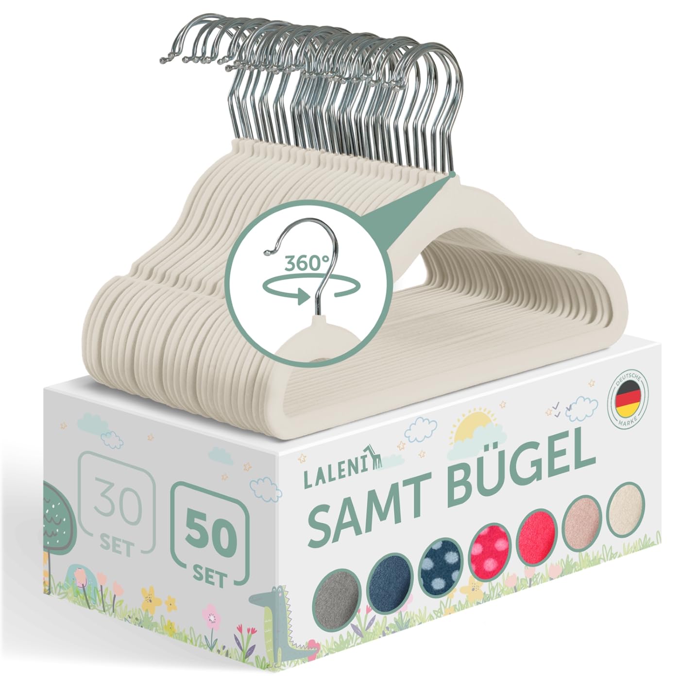 Laleni Kinderkleiderbügel 50er Set mit Samtbezug – Rutschfest & 360° drehbar für Babys