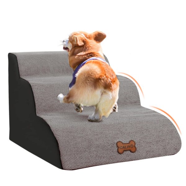 CALIYO Hundetreppe 3 Stufen 60×40×40 cm – Gelenkschonende Haustierrampe für Bett & Couch