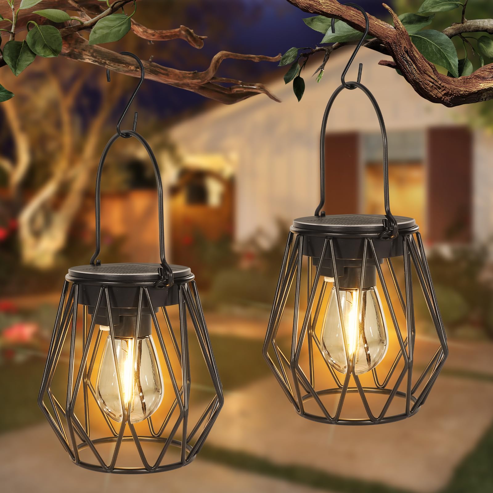 Dehobo 2er Set Solarleuchten Hängend & Stehend – IP65 Metall Laternen Warmweiss für Garten
