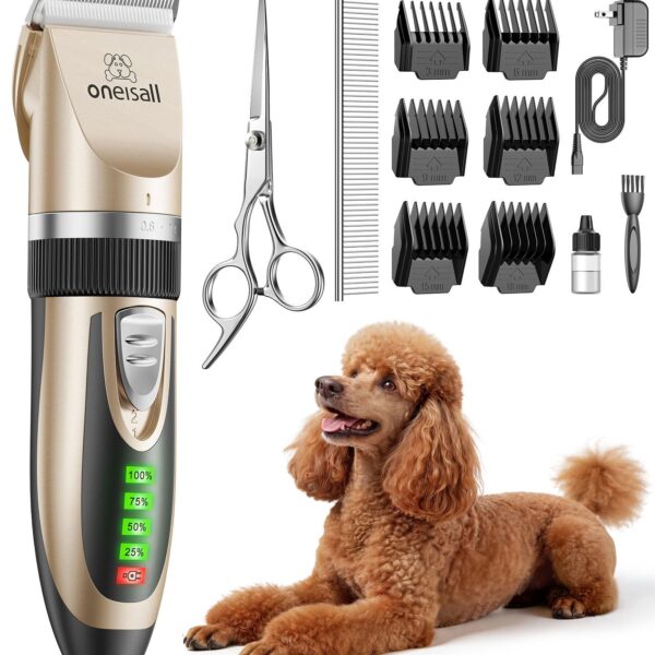 Oneisall Hundeschermaschine mit LCD-Anzeige – Kabellos, 4h Akku, Leise für Hunde & Katzen
