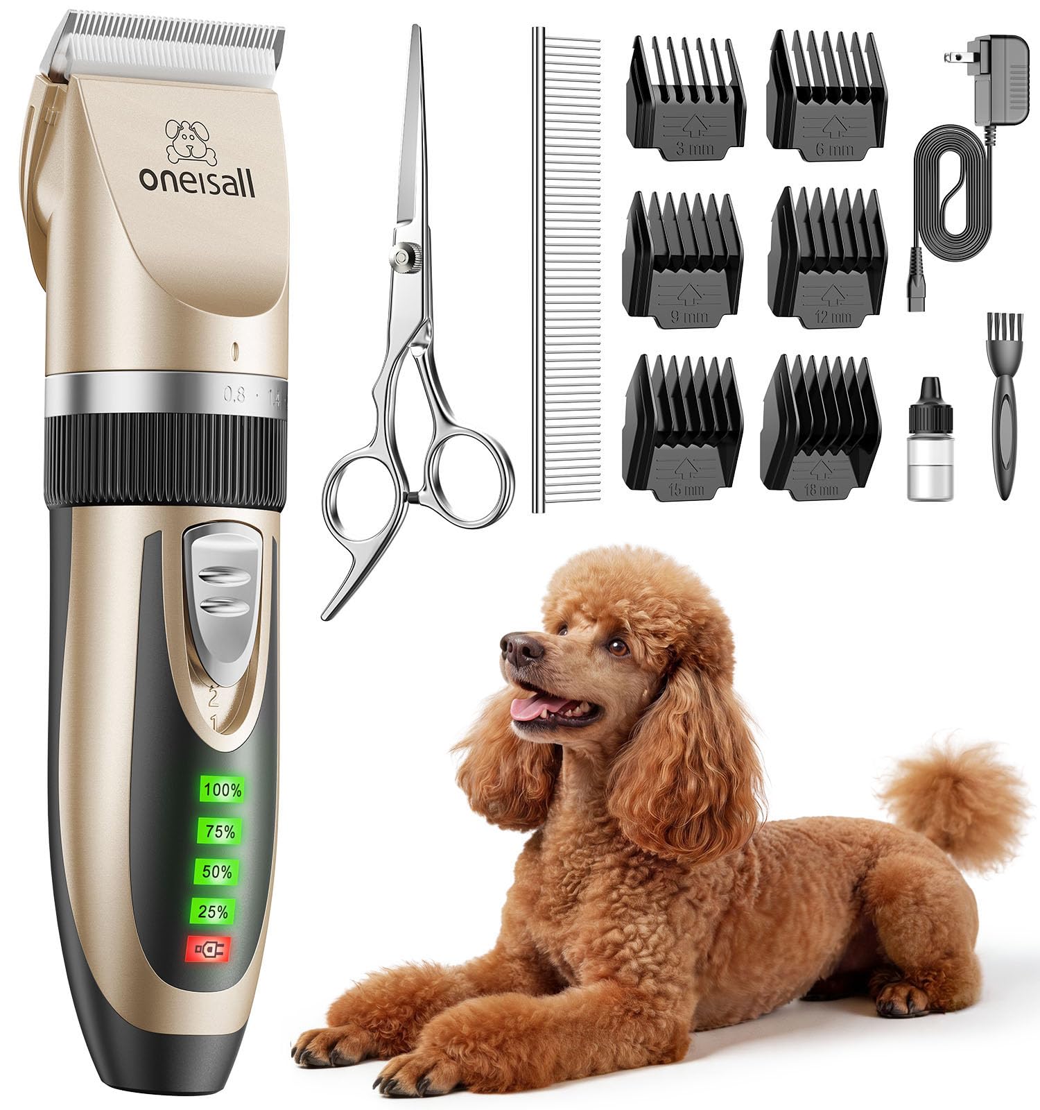 Oneisall Hundeschermaschine mit LCD-Anzeige – Kabellos, 4h Akku, Leise für Hunde & Katzen