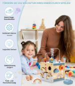 Zaxiva Motorikwürfel aus Holz – 6-in-1 Activity Spielzeug ab 1 Jahr für Kleinkinder – Bild 5