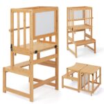 COSYLAND Lernturm 3 in 1 aus Bambus – Klappbar mit Maltafel für Kinder ab 1 Jahr – Bild 8