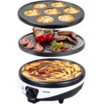 Syntrox Germany 3in1 Crepes Maker 30 cm – Elektrogrill mit Pancake & Grillplatte 1000 Watt