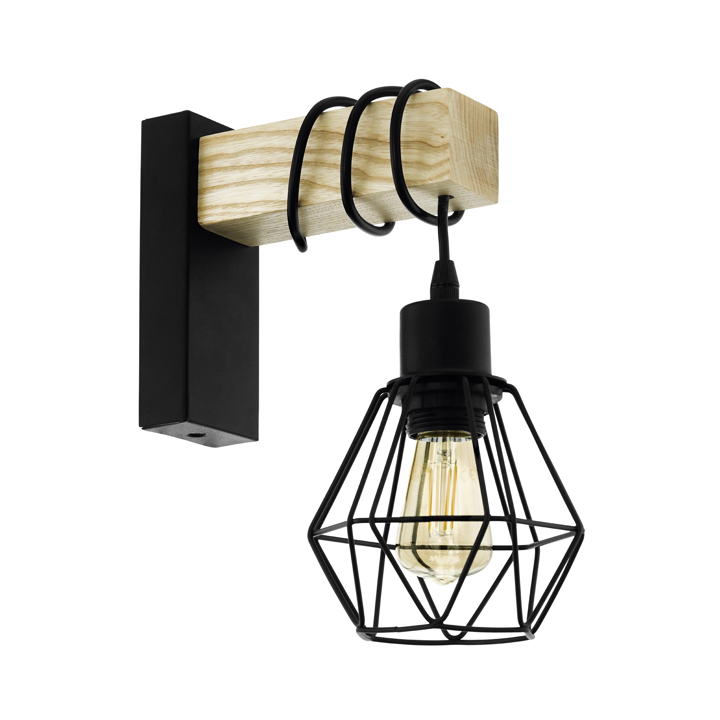 EGLO Townshend 5 Wandlampe – Industrial Vintage Wandleuchte aus Holz & Stahl