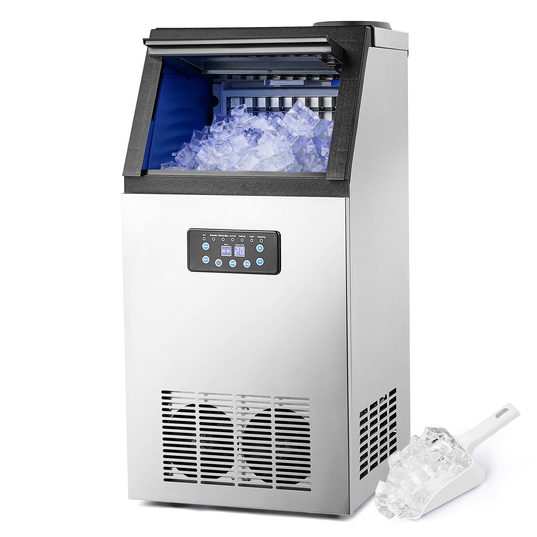 CREWORKS Edelstahl-Eiswürfelmaschine 73 kg/24h – Gewerbliche Eismaschine mit LCD-Display