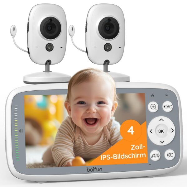 BOIFUN Babyphone mit 2 Kameras, 720P Monitor – Ohne WLAN, Nachtsicht & Temperaturerkennung