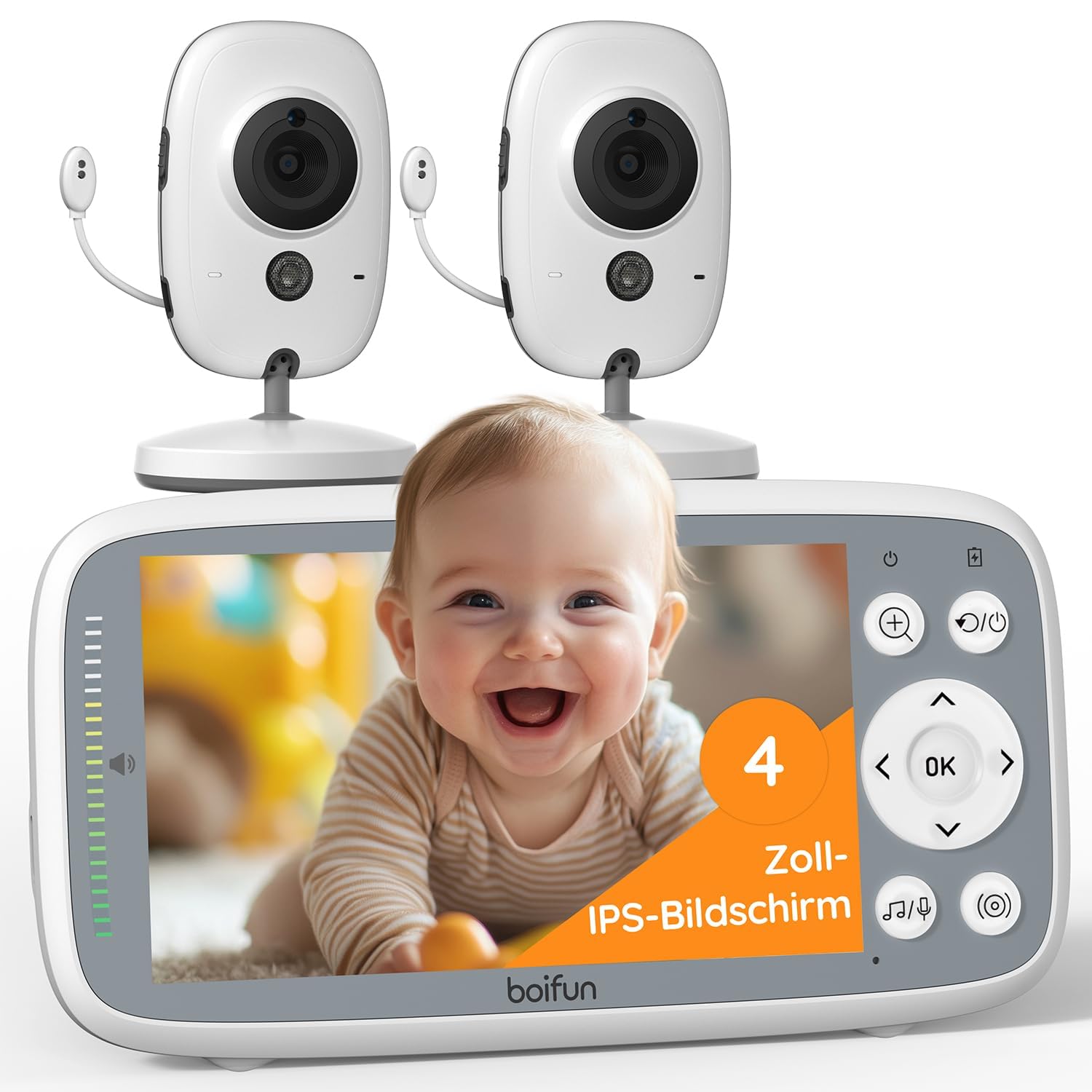 BOIFUN Babyphone mit 2 Kameras, 720P Monitor – Ohne WLAN, Nachtsicht & Temperaturerkennung