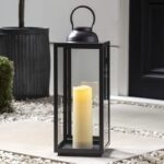 Lights4fun Metalllaterne 46 cm mit LED-Kerze & Timer – Wetterfest für Innen & Aussen