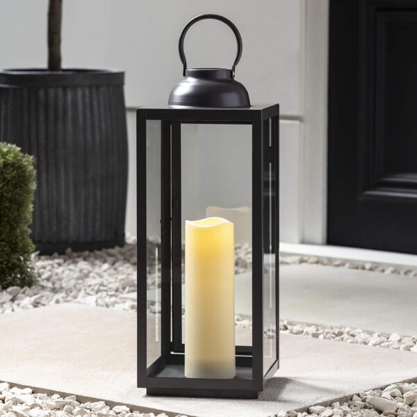 Lights4fun Metalllaterne 46 cm mit LED-Kerze & Timer – Wetterfest für Innen & Aussen