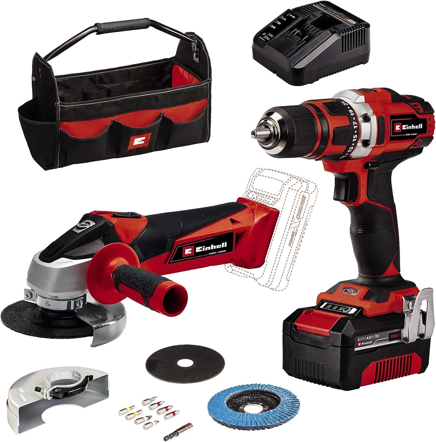 Einhell TE-TK 18/2 Li Kit – 18 V Akku-Bohrschrauber & Winkelschleifer Set mit 4 Ah