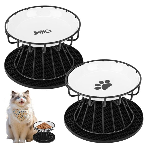 HAOYULUO Erhöhter Katzennapf 2er Set – Keramik mit Metallständer & Silikonmatte