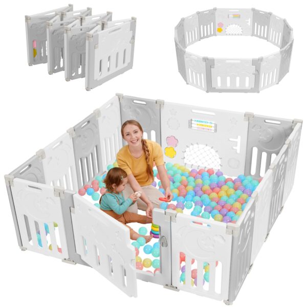Dripex Laufstall Baby 150×150 cm mit Tür & Spielzeugboard – Faltbarer Playpen aus Kunststoff