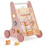 ROBUD Lauflernwagen Holz Rosa – 8 Aktivitäten für sichere erste Schritte ab 12 Monaten