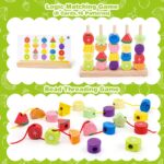 GiddyGlow Montessori Holzspielzeug 2-5 Jahre – 8-in-1 Lernset mit Stapel-, Fädel- & Sortierspiel – Bild 4