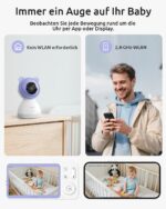 YESIMOM Babyphone 2K/3MP mit 5" HD Display – WLAN & App Babyfon mit AI-Tracking & Nachtsicht – Bild 3