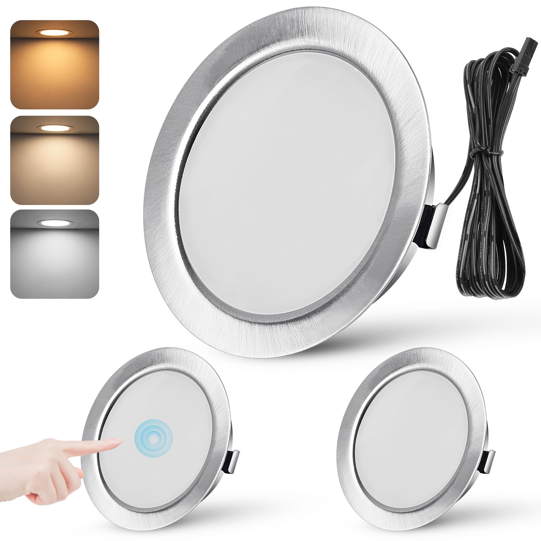 URing 3er Set 12V LED Einbaustrahler Dimmbar 3W – Flache Deckenspots mit 3 Farbtemperaturen