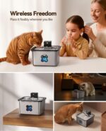 FEELNEEDY Katzenbrunnen 3.2L Kabellos mit 4000mAh Akku & Bewegungsmelder – Edelstahl – Bild 2