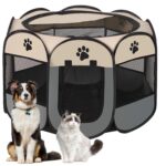 Lighterday Tragbarer Welpenauslauf 73x73x43cm – Faltbarer Hundekäfig & Katzengehege Grau S
