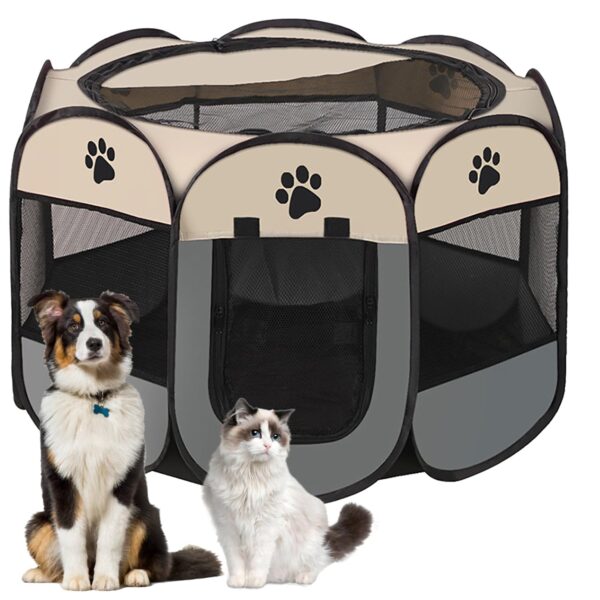 Lighterday Tragbarer Welpenauslauf 73x73x43cm – Faltbarer Hundekäfig & Katzengehege Grau S