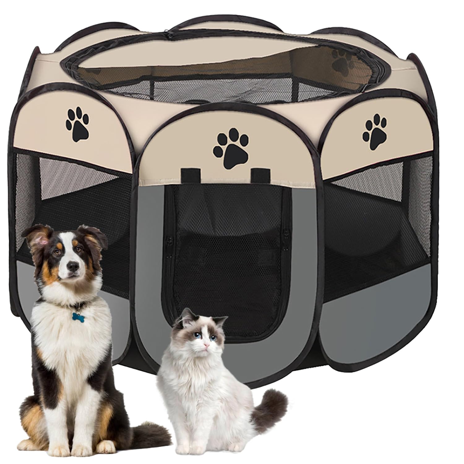 Lighterday Tragbarer Welpenauslauf 73x73x43cm – Faltbarer Hundekäfig & Katzengehege Grau S