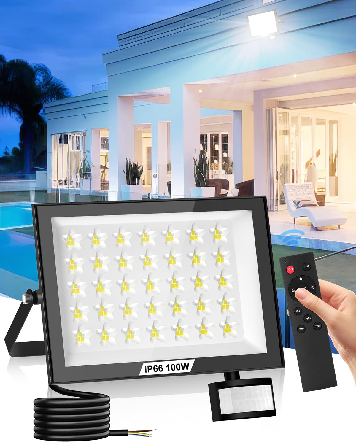 Bellanny 100W LED Flutlicht mit Bewegungsmelder – 10000 Lumen Superhell Aussenstrahler IP66
