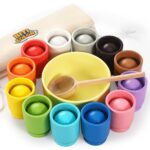 Biticolor Montessori Holz Sortier Set – 12 Regenbogen Kugeln mit Tassen & Löffel für Kleinkinder