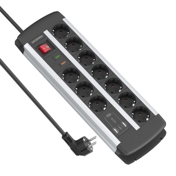 UCOMEN 10-fach Steckdosenleiste mit USB-C PD 20W – TÜV/GS zertifiziert für Büro & Home Office