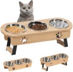 Erhöhter Katzennapf 3er Set mit Bambus-Gestell – Höhenverstellbare Futterstation für Katzen