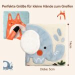 WOODEN TEETHER Babybuch Stoffbuch mit Spiegel – Interaktives Fühlbuch für Babys 0–6 Monate – Bild 2