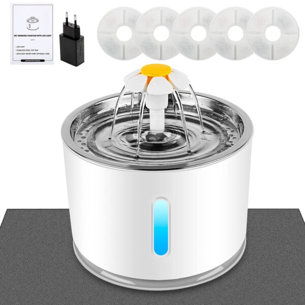 Wilktop Katzen Trinkbrunnen 2,4L mit Aktivkohlefilter & LED – Automatischer Wasserspender für Hunde & Katzen