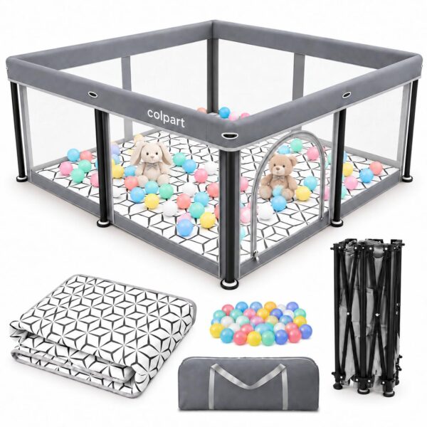 Faltbarer Baby Laufstall 127x127 cm mit Matte – Sicherer Playpen für drinnen & draußen