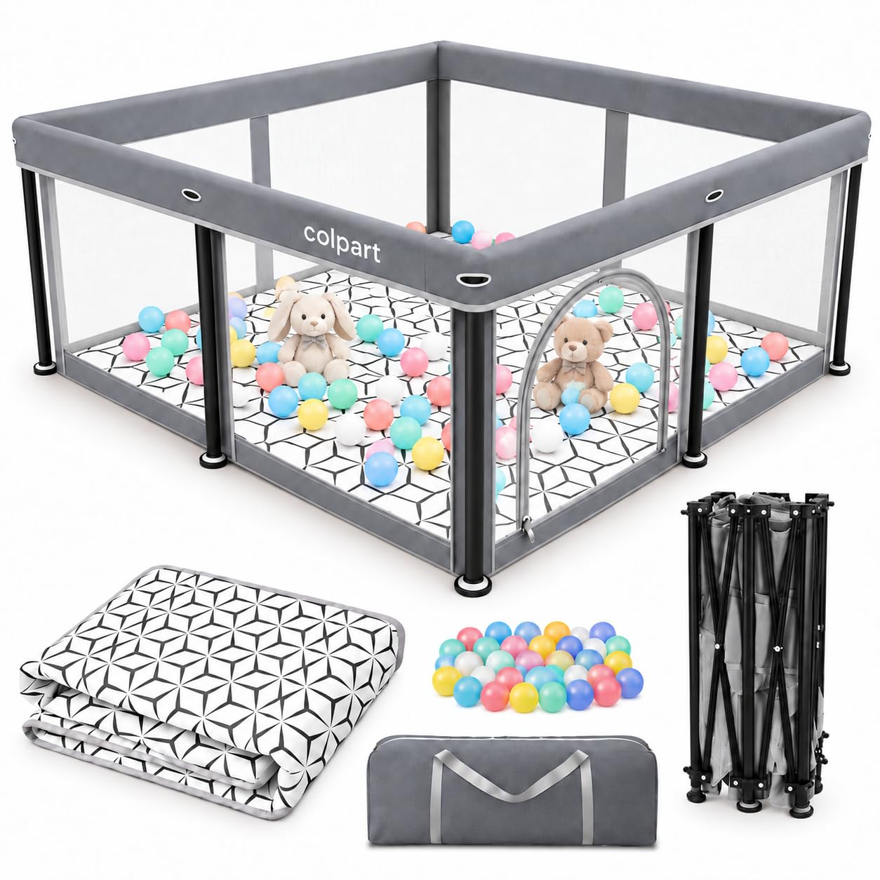 Faltbarer Baby Laufstall 127x127 cm mit Matte – Sicherer Playpen für drinnen & draußen