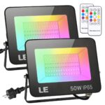 Lepro 50W LED Strahler RGB mit Fernbedienung, 2er Set – IP65 Aussenstrahler mit Memory-Funktion