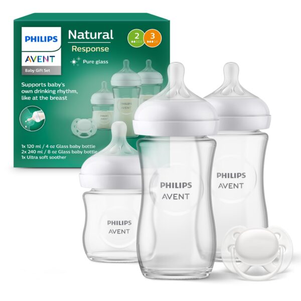 Philips AVENT Geschenkset Babyflaschen Glas – Natural Response für 0–6 Monate