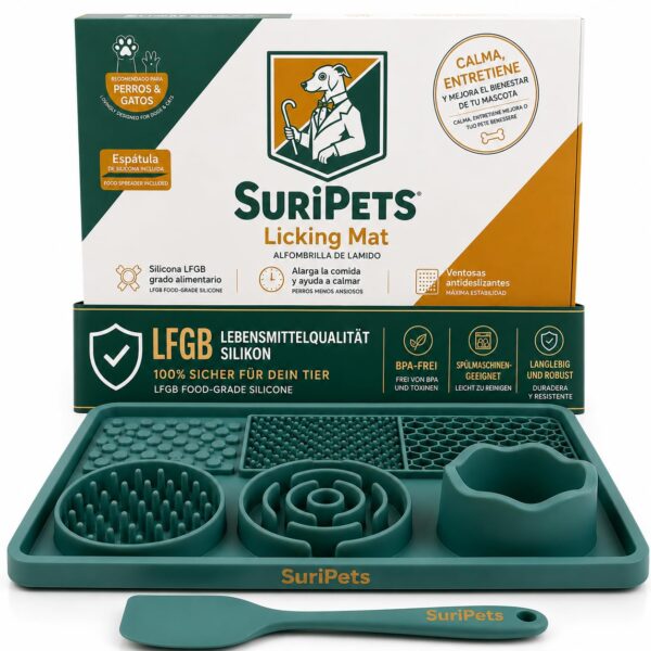 SuriPets Schleckmatte mit Napf – LFGB Silikon Lick Mat mit Saugnäpfen für Hunde & Katzen