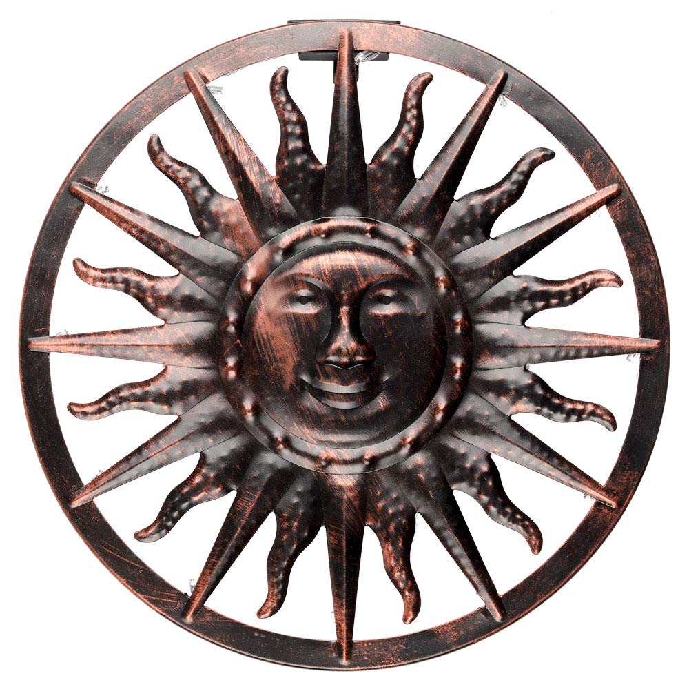 LED Solar Wandleuchte Sonnendesign – Garten Außendeko in Kupfer, 40 cm