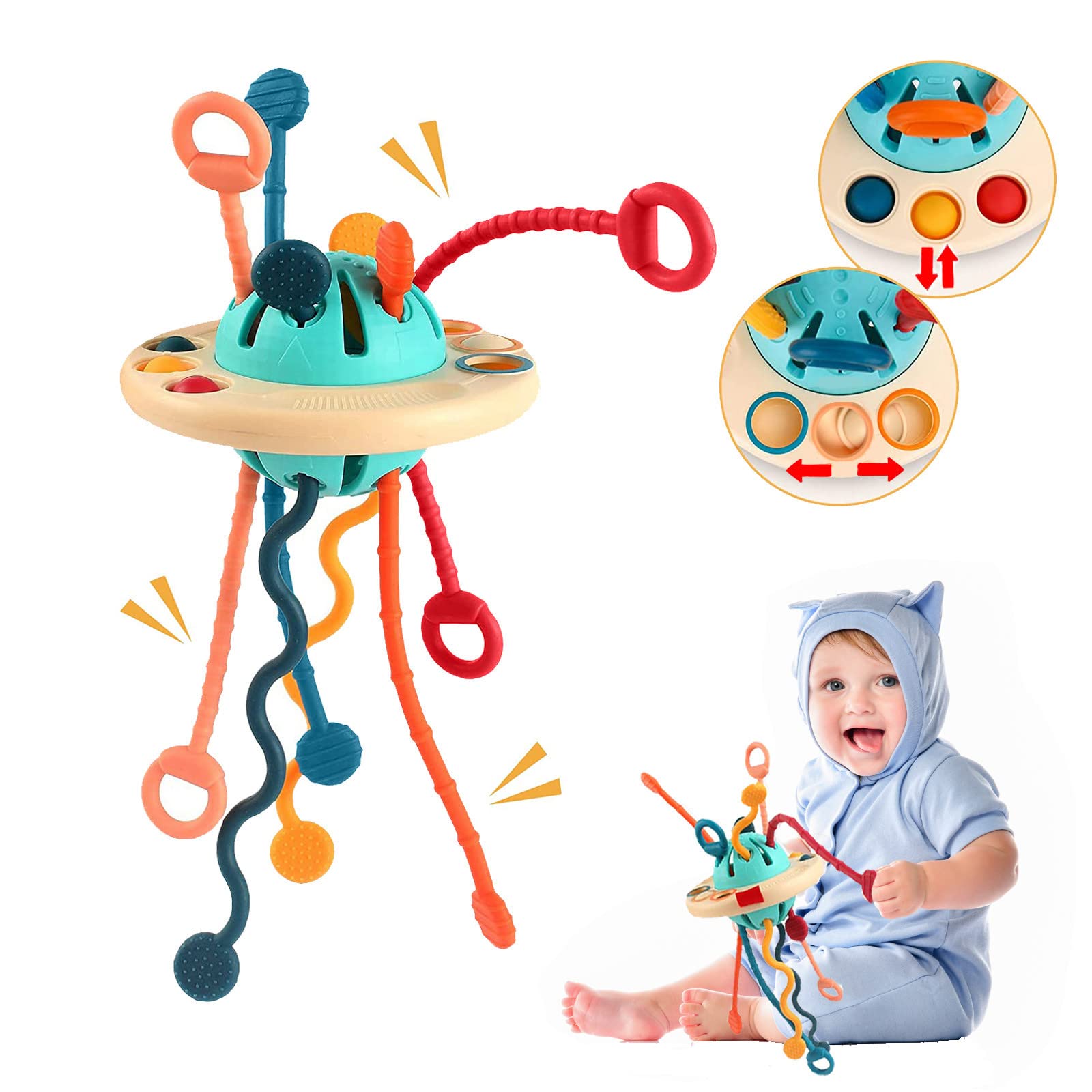 Tospino Baby Montessori Spielzeug 12–18 Monate – Sensorisches Silikon Lernspielzeug mit Zugschnüren