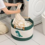 Tidelit Aufbewahrungskorb 35L Baumwollseil mit Dinosaurier-Stickerei & Holzgriffen – Bild 7