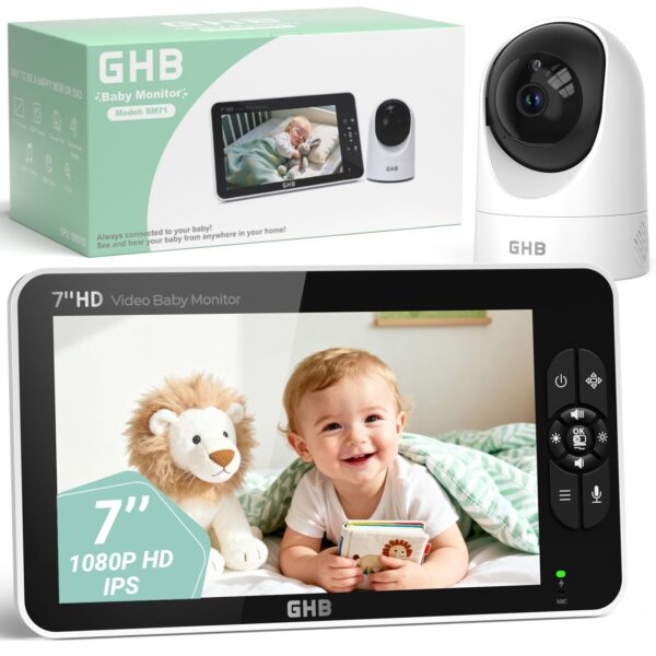 GHB Babyphone 7 Zoll 1080P IPS mit Infrarot-Nachtsicht – Sicherer Babymonitor für Eltern