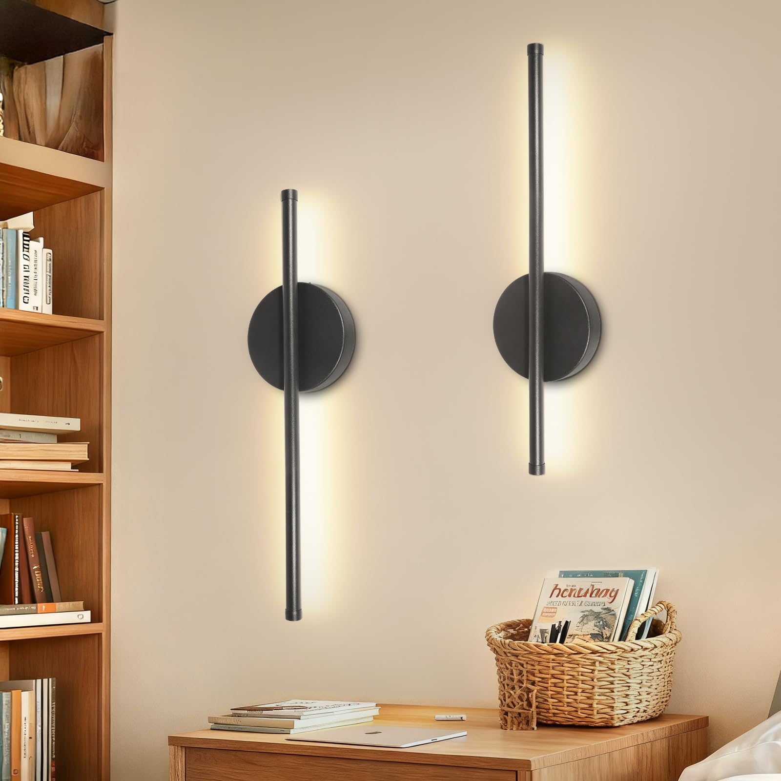 Dehobo LED Wandleuchte Akku 40 cm – kabellos dimmbar mit Fernbedienung, 2er Set