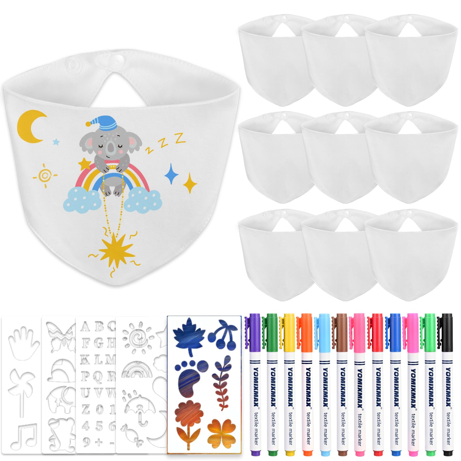 Faburo Baby Lätzchen zum Bemalen – 10er Set mit Textilstiften & Schablonen