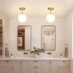 Ø20cm Vintage Deckenlampe Gold mit mattweißem Glaskugel – IP44 Badlampe, LED inkl. – Bild 7
