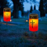 Hegawleo 2er Set Solar-Grablichter mit Dämmerungssensor – Wetterfeste LED-Grableuchten Rot – Bild 2