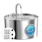 GIOTOHUN Katzenbrunnen Edelstahl 2.2L – Stiller Wasserspender mit 4-fach Filtration