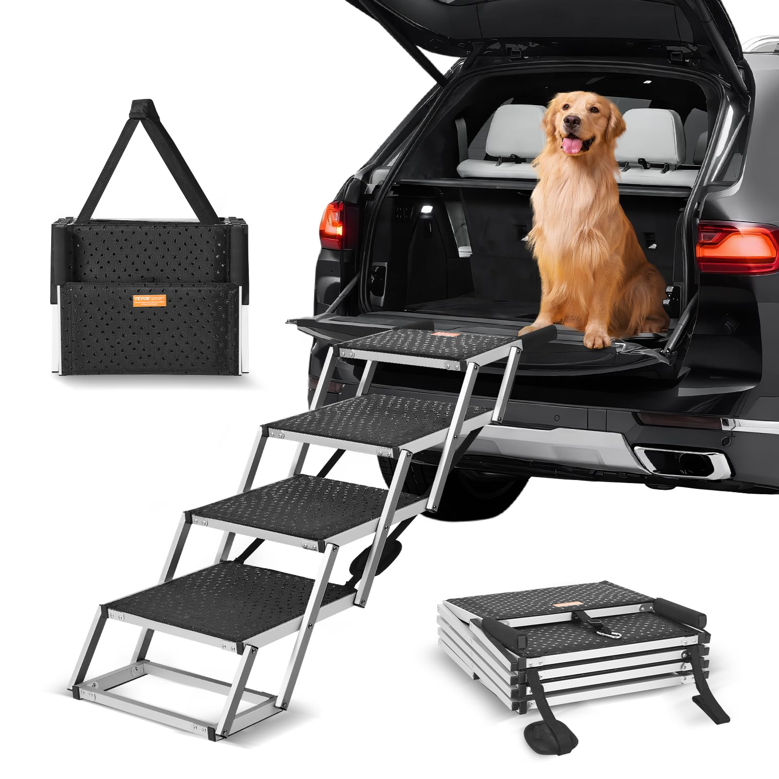 VEVOR 4-stufige Hundetreppe bis 68 kg – Einstiegshilfe für Auto, SUV & Möbel