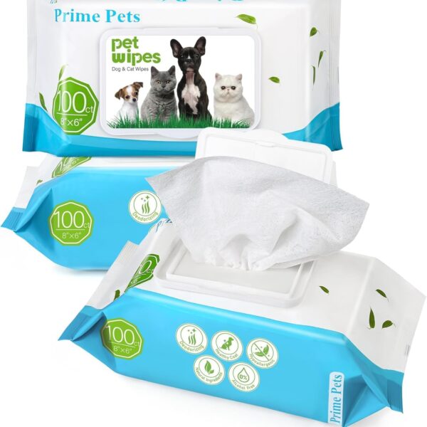 PrimePets Feuchttücher 3×100 Stück – Milde Reinigungstücher für Hunde & Katzen